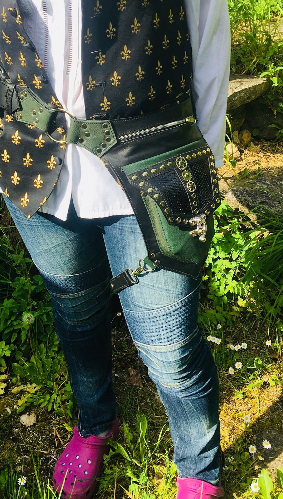 Leather Python Snakeskin Steampunk Leg Bag Utility Pouch Belt Cycling Biker