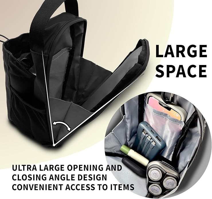 Small, three-piece magnetic-closure single-shoulder gym bag with water bottle ho