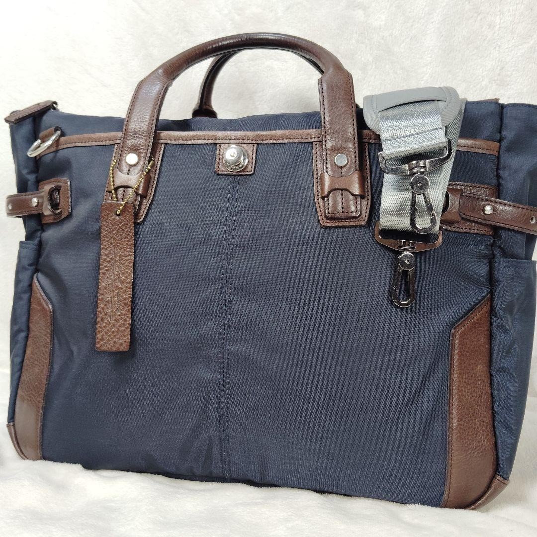 Master-Piece Navy Nylon Leather Shoulder Bag Men Unisex Travel Business