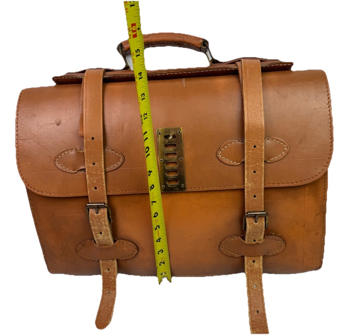 VTG Leather Messenger Bag Satchel Clasp Case Buckles Saddle Leather Heavy READ