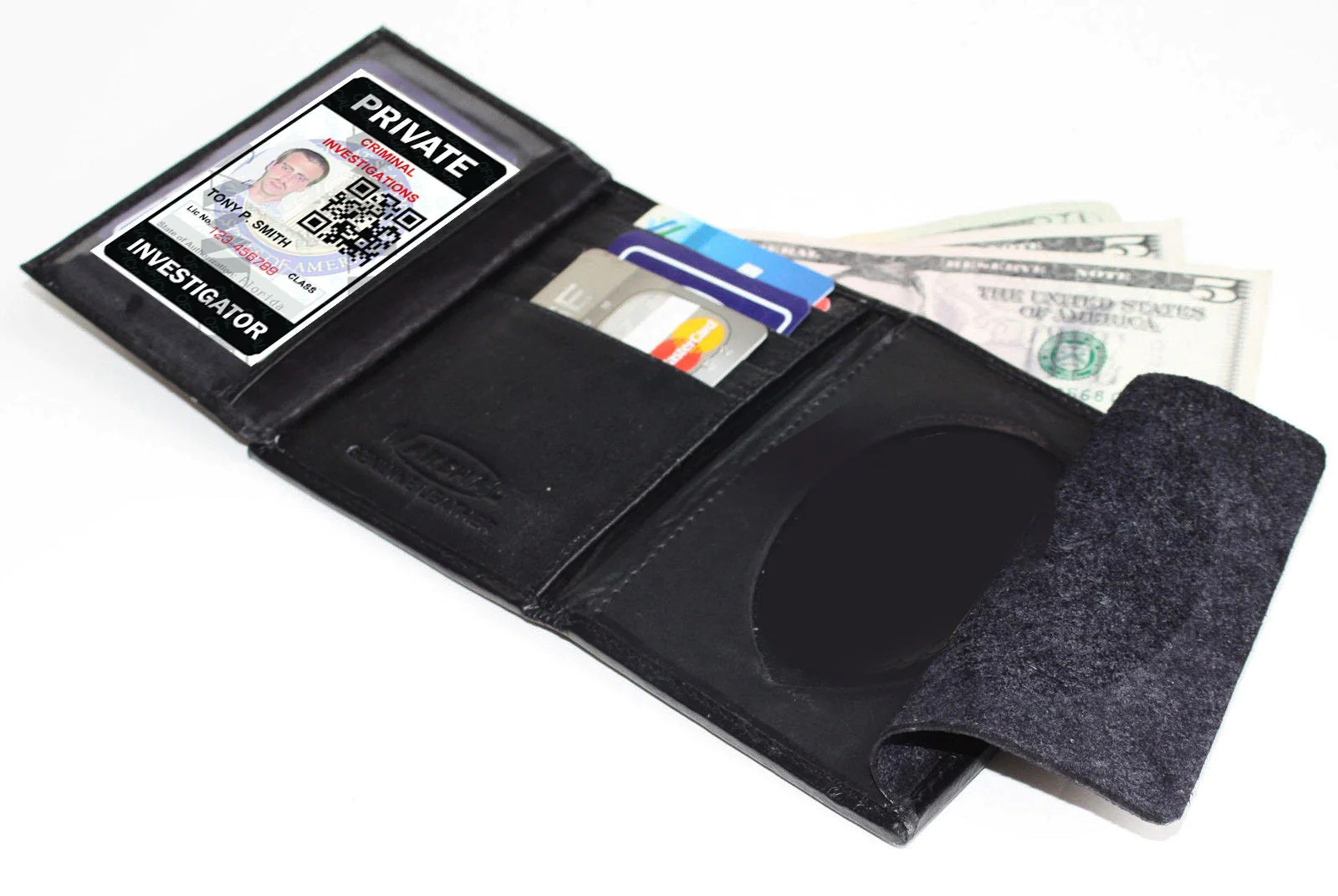 RFID Blocking Black Leather Men’s Conceal Carry Badge Wallet License Heart Shiel