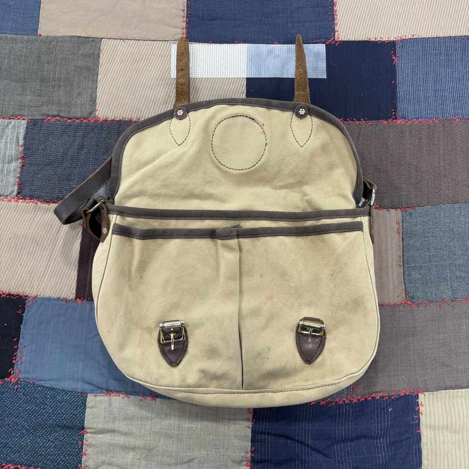 Vintage 90s Duluth Pack Medium Double Shell Tan Canvas Leather Straps Bag USA