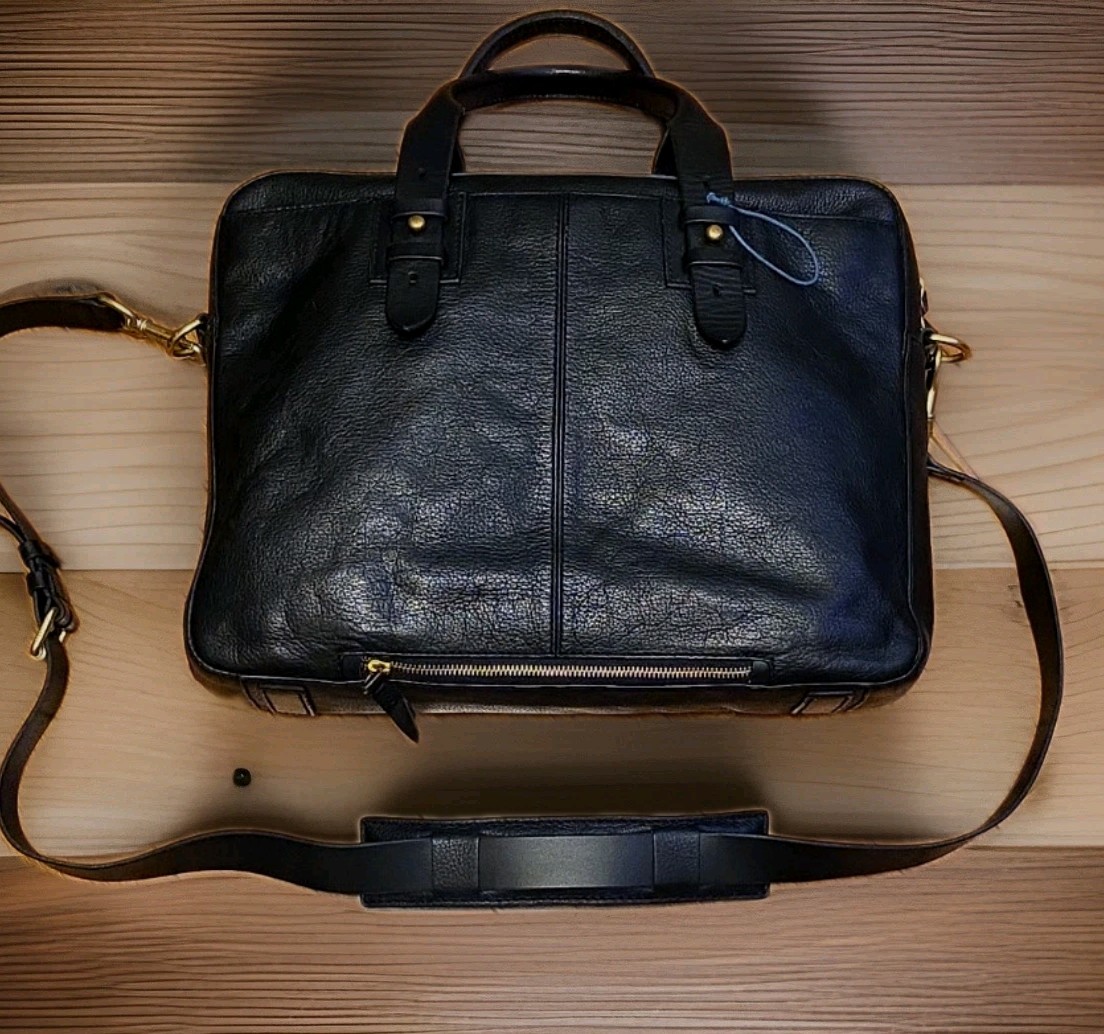 Cole Haan Black Pebbled Leather Laptop Briefcase Messenger Work Bag 16″ Strap