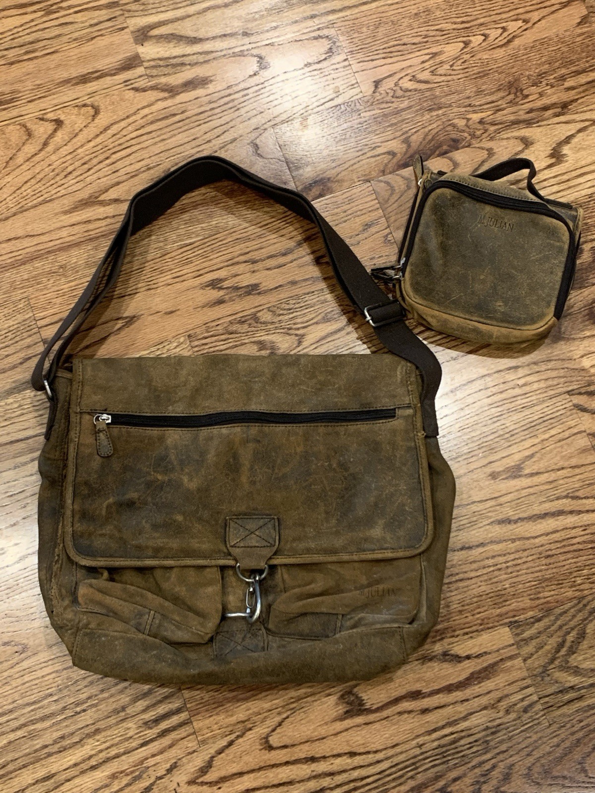 VTG Wilson’s Leather M. Julian Brown Distressed Leather Messenger Bag & Belt Bag