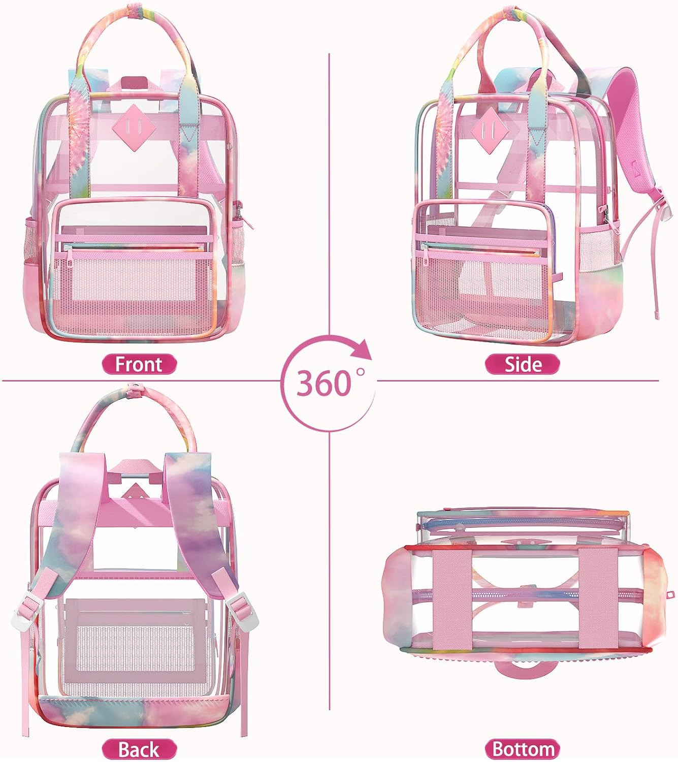 Clear Backpack Heavy Duty, PVC Clear Bag for Stadium Events See through Pink Boo