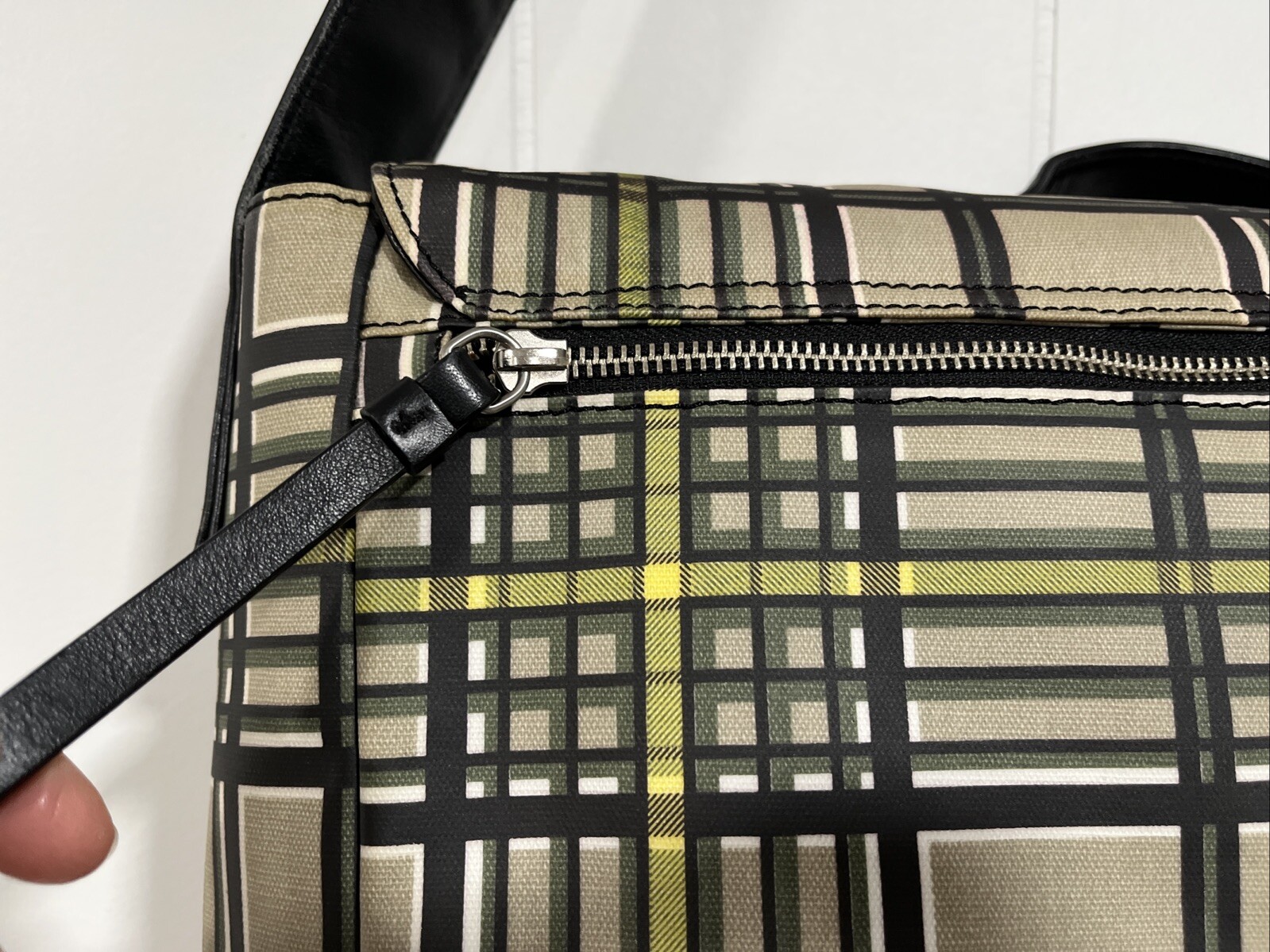 Bodhi Tan Plaid Coated Linen Shoulder Handbag computer cross body XLarge