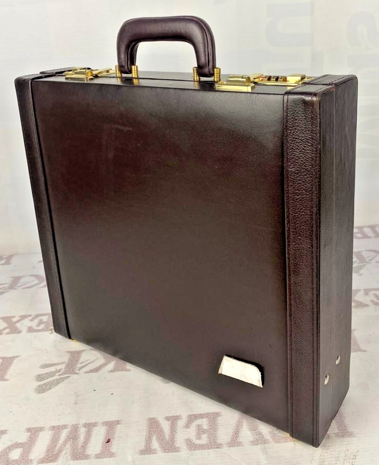 Brown Leather Attache Briefcase Combination Lock Business Document Case Office
