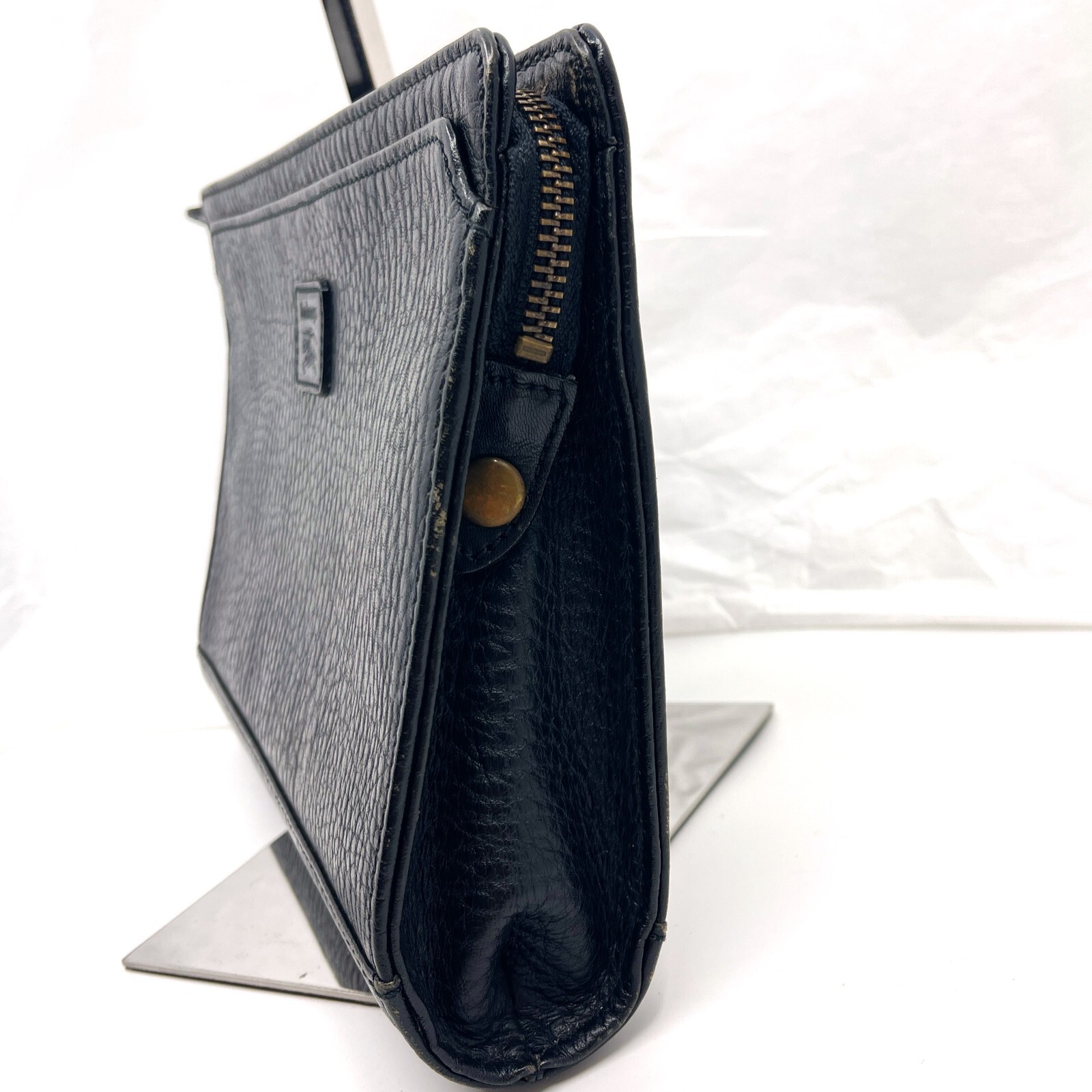 Burberry Black Leather Clutch Bag Check men’s Auth From Japan