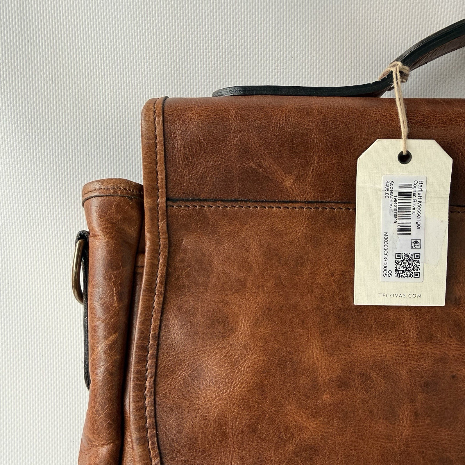 Tecovas Men’s Bartlett Messenger Cognac Brown Cowhide Handmade Leather Bag