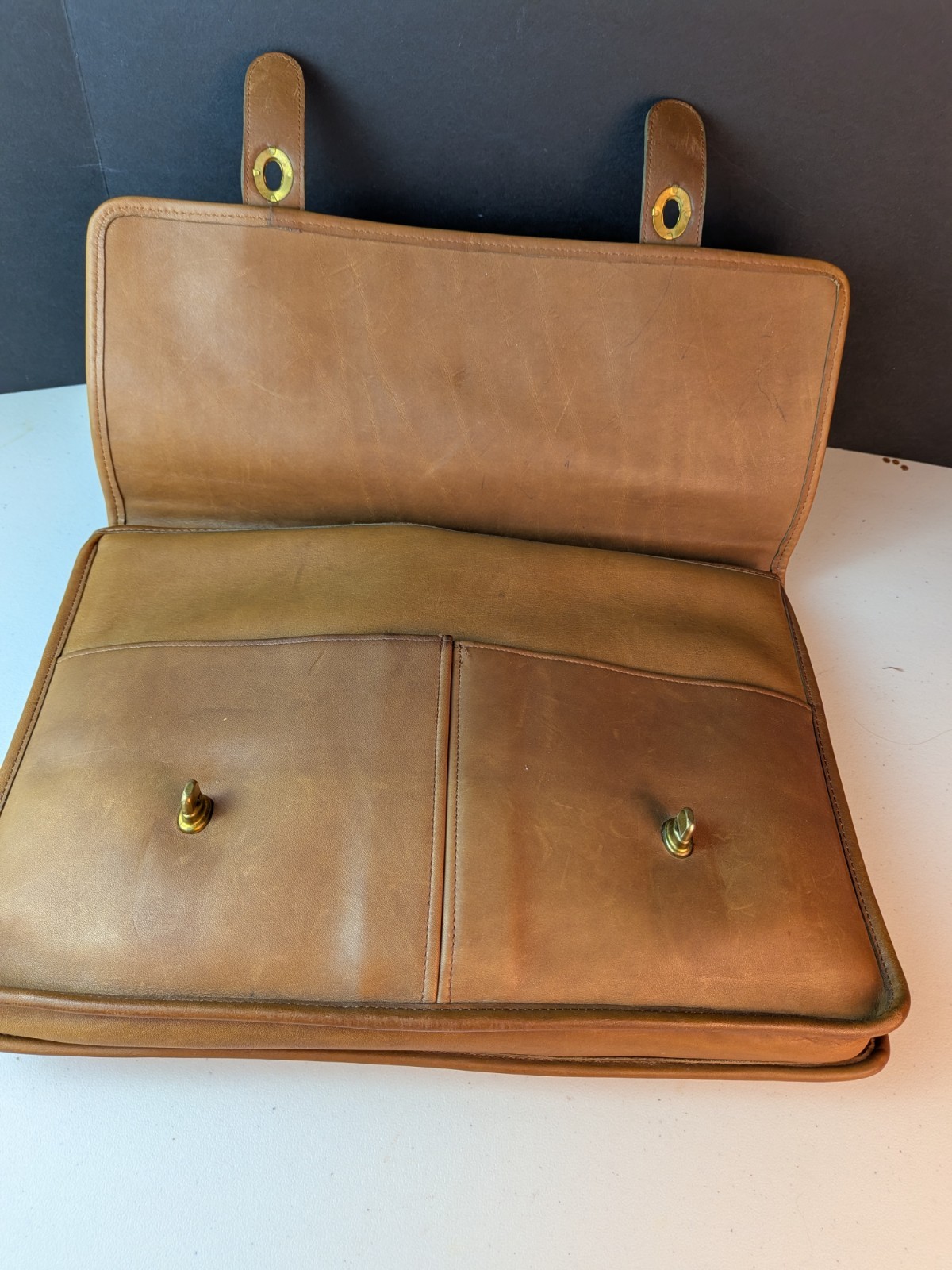 Vintage Coach Slim Briefcase British Tan Double Turn Lock Made in New York City