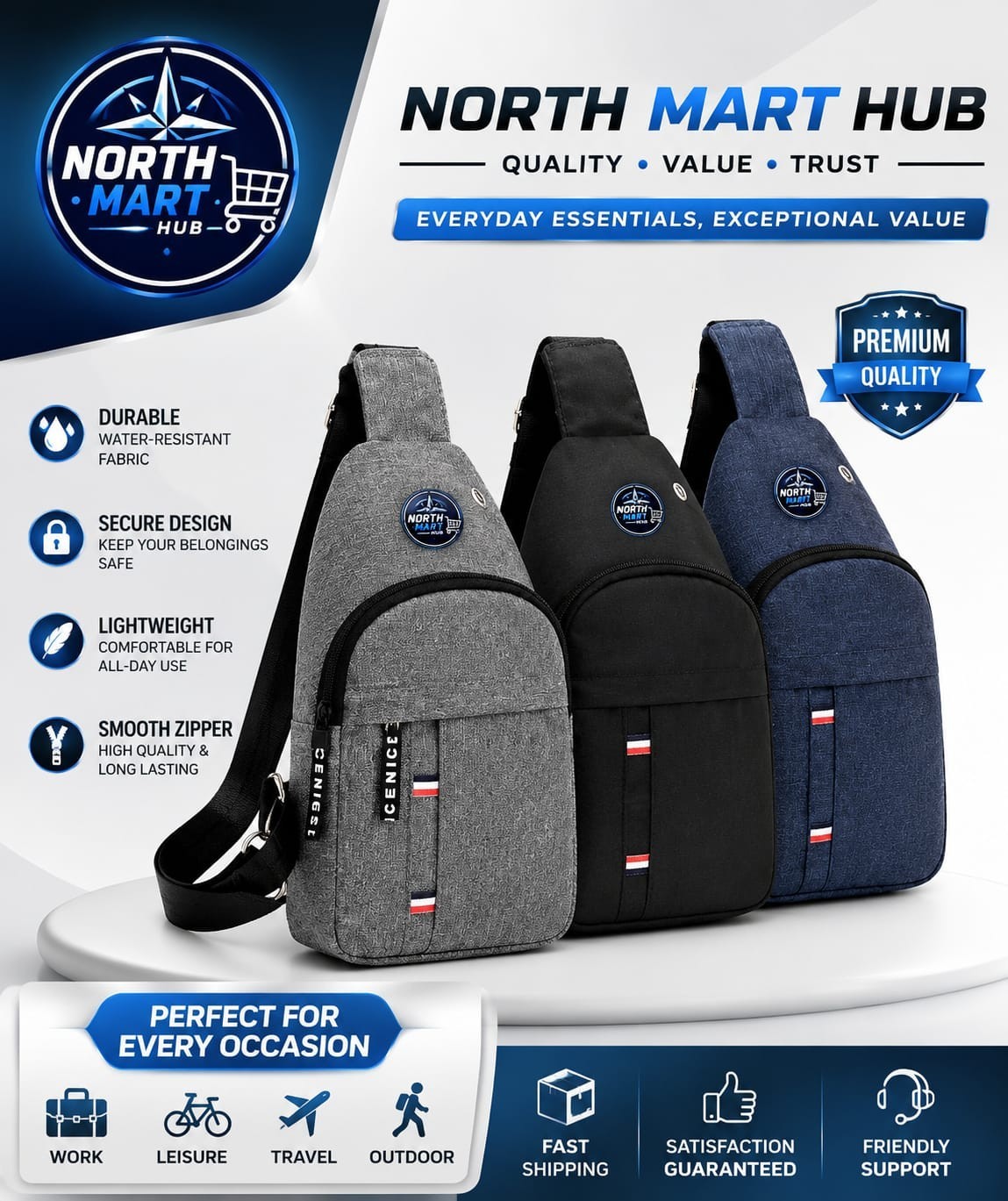 Men’s Waterproof Sling Bag Crossbody Chest Pack Large Capacity Adjustable Should