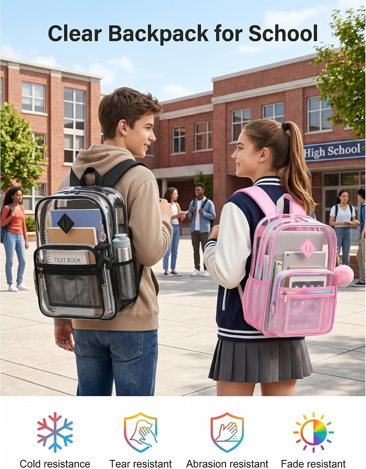 Clear Backpack Bookbag for School 20L Transparent Backpacks Heavy Duty See throu