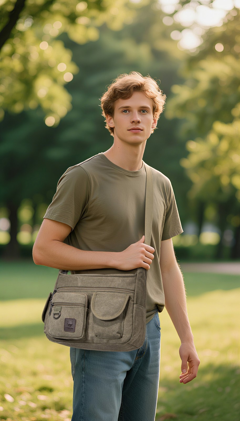 Men’s Canvas Shoulder Bag Durable Tool Bag Crossbody Sling Large Capacity Travel