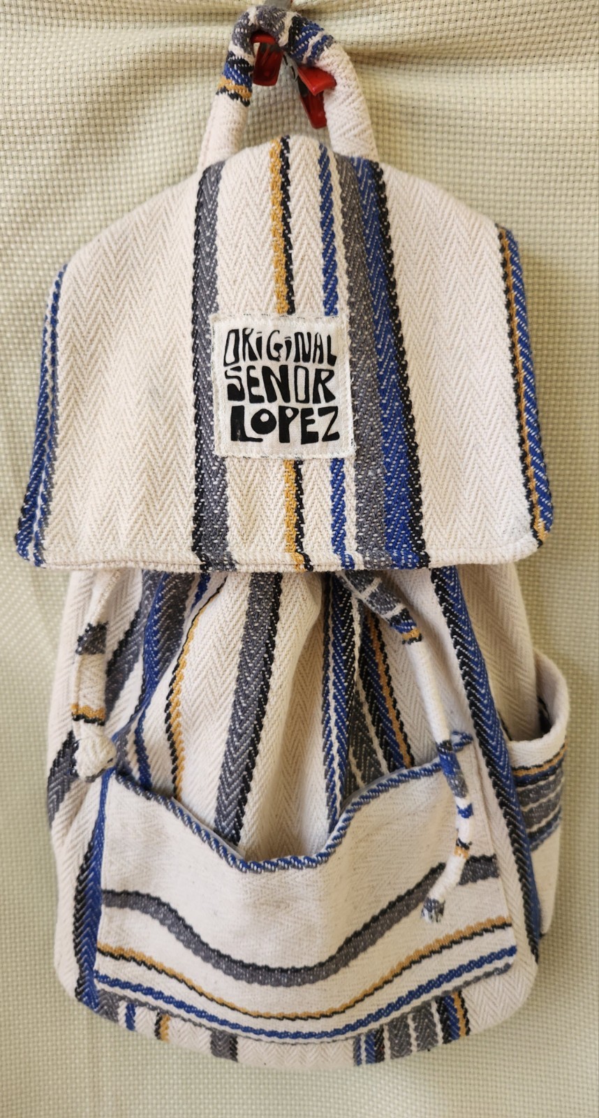 Original Senor Lopez Baja Backpack Striped Mexican Hippie Boho Beach Bag Recycle
