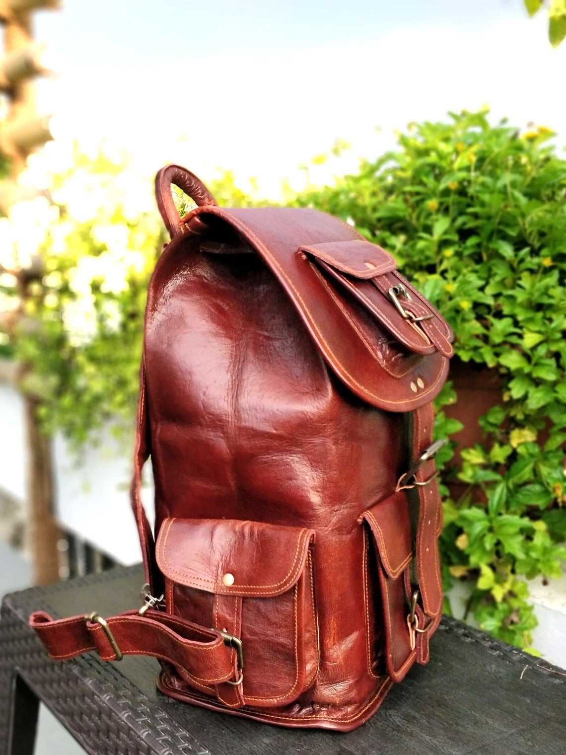 Leather Backpack Satchel Bag Brown Real Rucksack Men’s Genuine Vintage Laptop