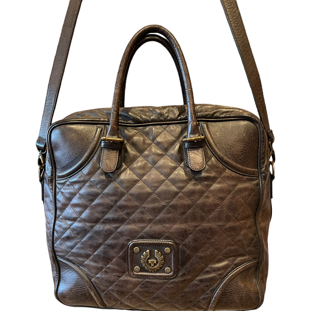 Authentic Belstaff MEN’S LARGE SQUARE Blackbrown Leather Shoulder Bag Rare