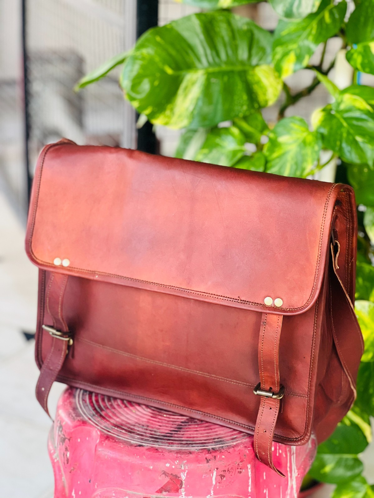 16″Secure Leather Bag for Men – Full Grain Leather Laptop Satchel Offic…