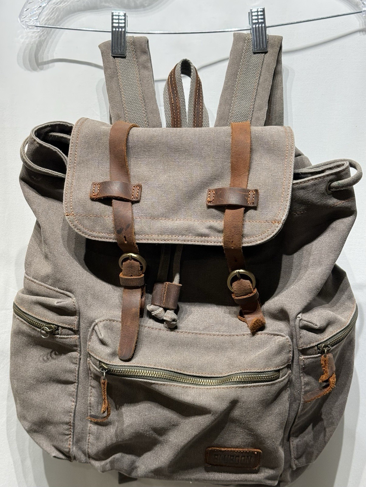 Bluboon VTG Canvas & Leather Army Green Rucksack Backpack Bookbag Bag