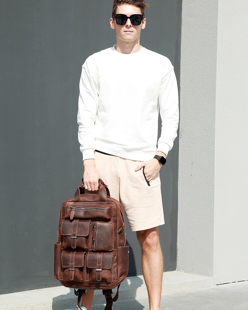 Genuine Leather Canvas Retro Backpacks | Laptop Shoulder Bags