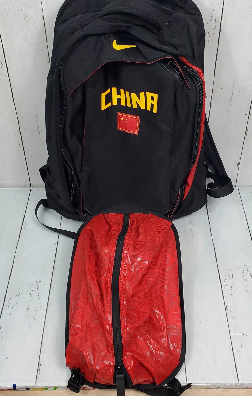 Nike Olympic Sample Backpack Black Yellow Large “CHINA” Multipocket Y2K Vintage