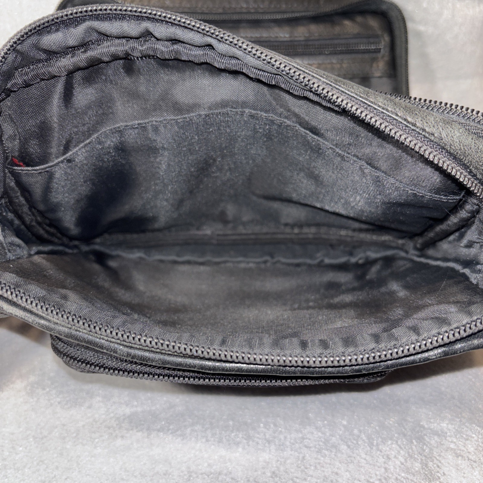 TUMI Second Bag Clutch Bag Leather Black Multi Pocket Japan W/ Charm Authentic
