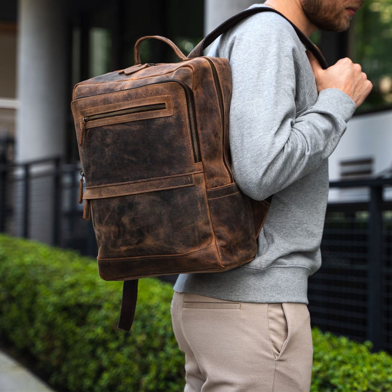 Leather backpack purse rucksack laptop bag for women and men travel hiking tr…