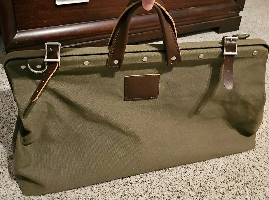 Line Of Trade Weekender Bag Olive Canvas Brown Leather 20.25″x12″x6.25″