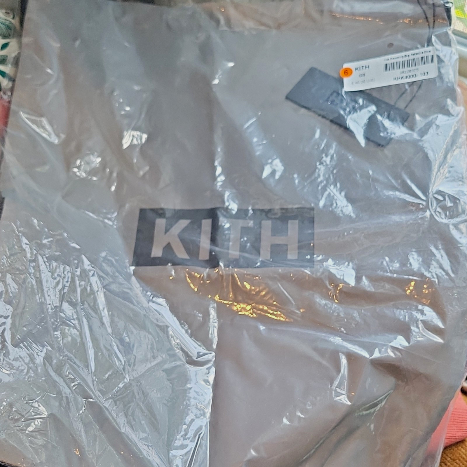 KITH Reflective Silver Drawstring Bag One Size, Shoulder Strap, Travel Casual