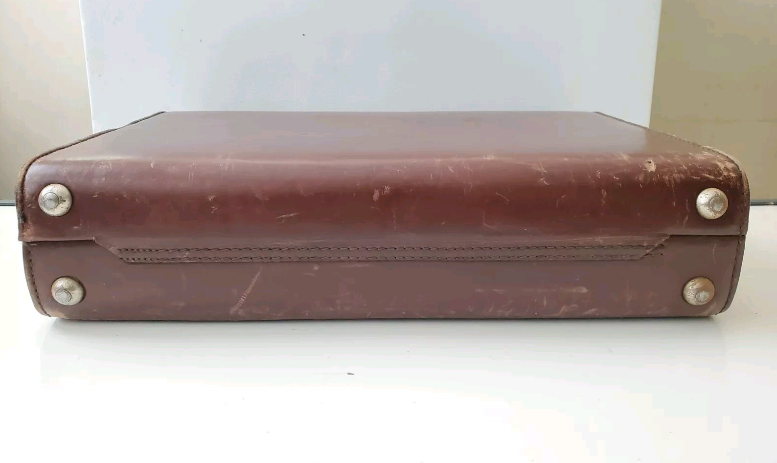 Schlesinger Brown Leather Hard Coded Briefcase | 17 x 12.5 x 3″