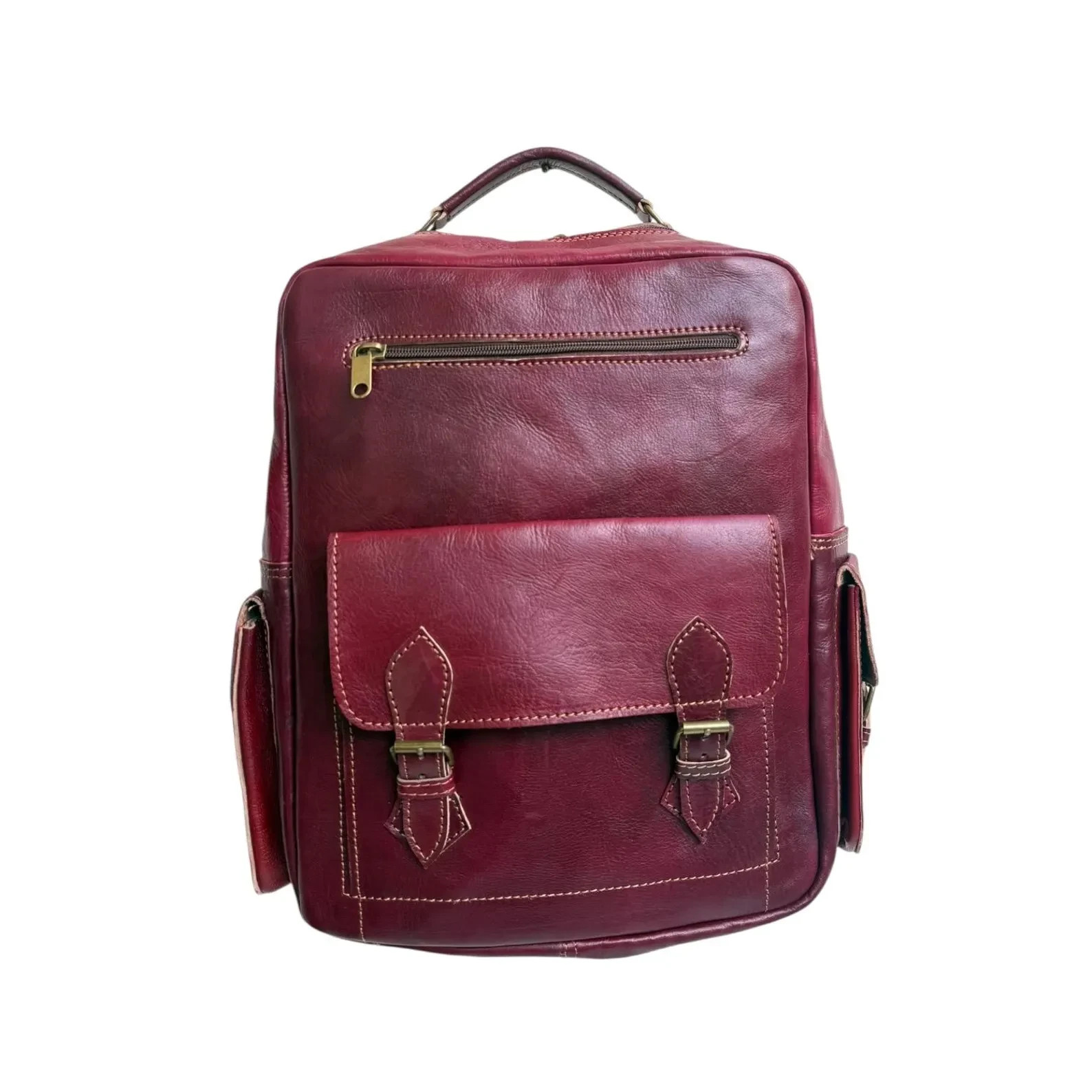 Handcrafted Genuine Leather Backpack – Bordeaux Color | 45 × 33 cm | Handmade