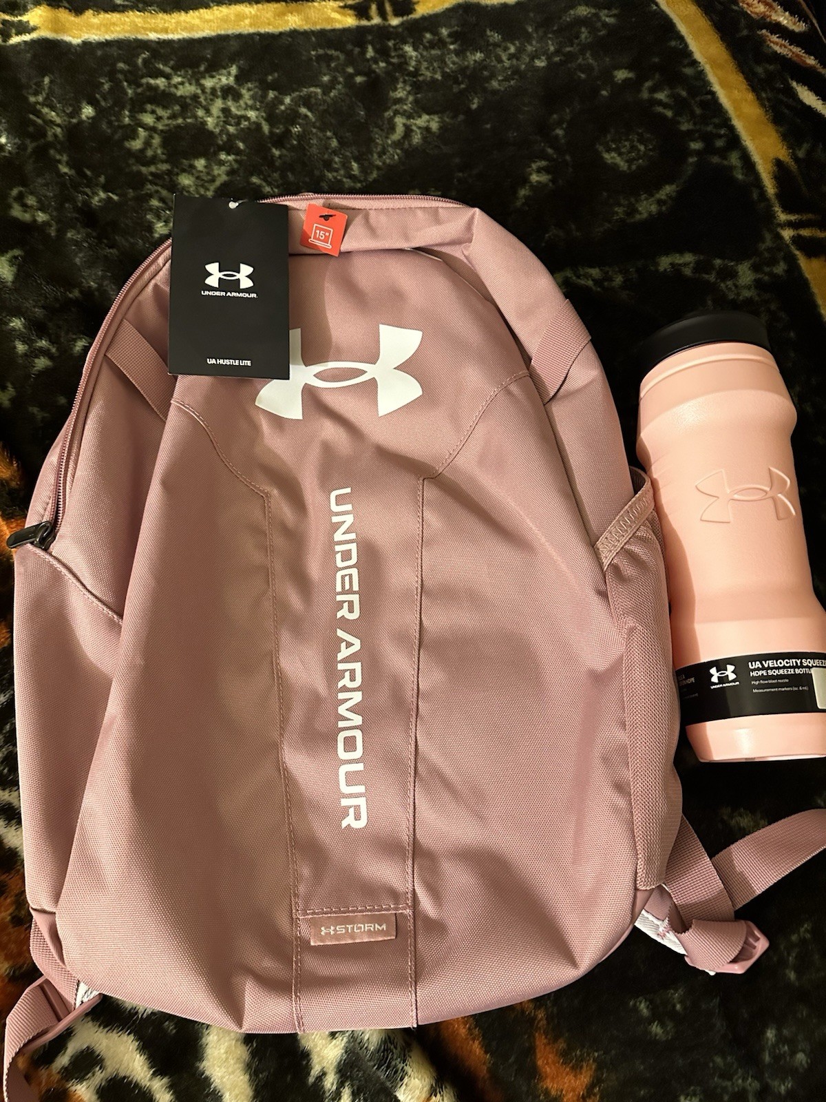 Under Armour Hustle Lite Backpack With Water Bottle Pink and White New with Tags