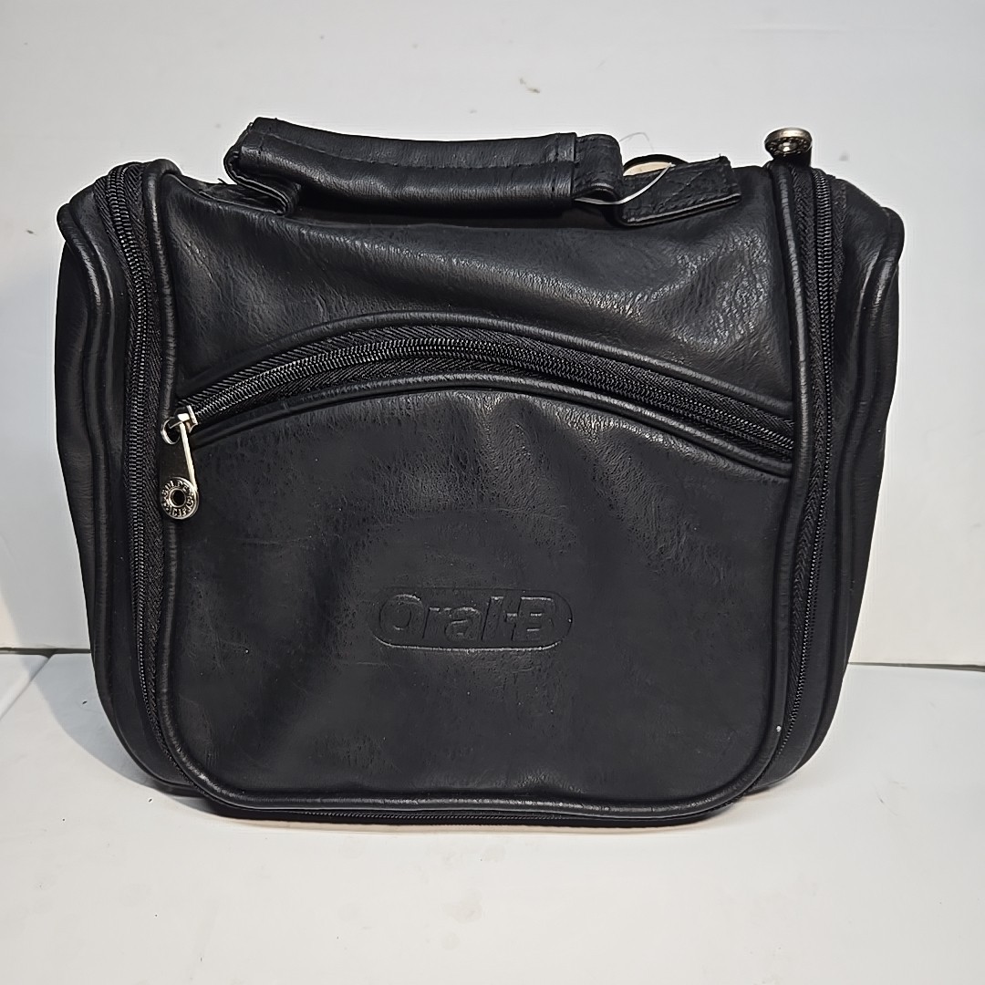 Oral-B Leather Travel Toiletry Bag Zipper Case Organizer Portable Hanging Bag