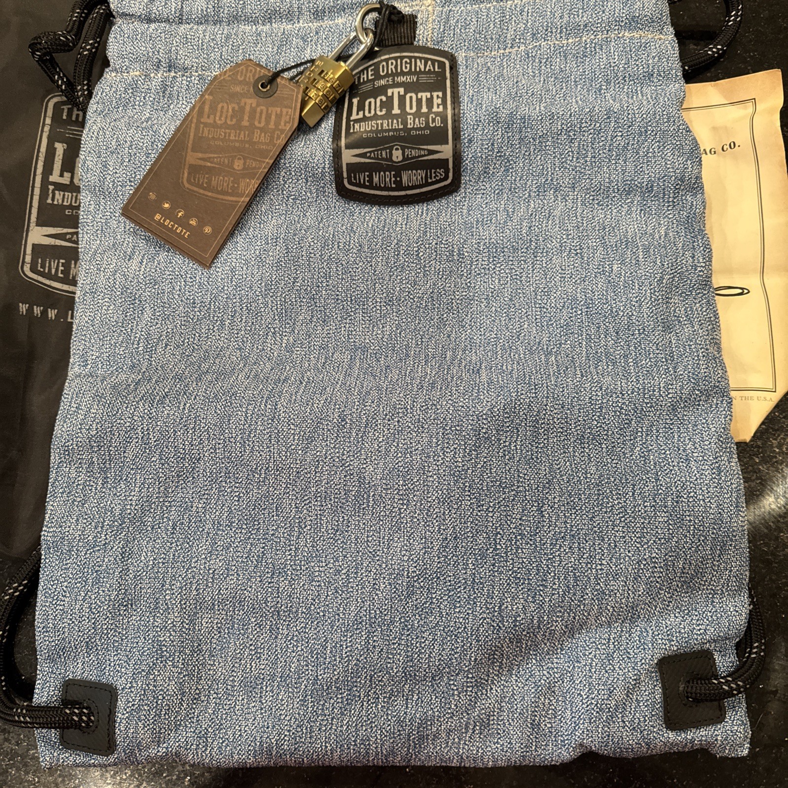 LOCTOTE Flak Sack The Original Theft-Resistant Drawstring Backpack Blue New