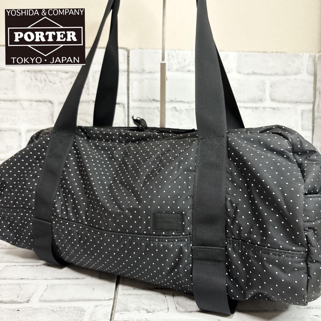 Head Porter Black Beauty Duffle Bag Polka Dot Japanese Nylon Men Black 49cm