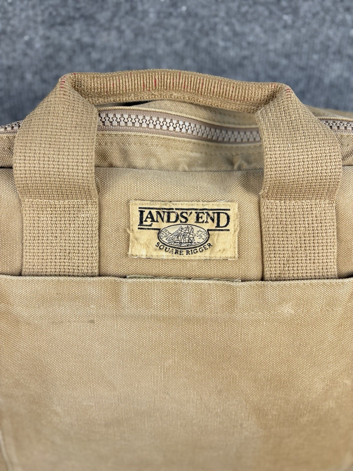Lands End Square Rigger Messenger Bag Tan Canvas Medium Travel Work Briefcase