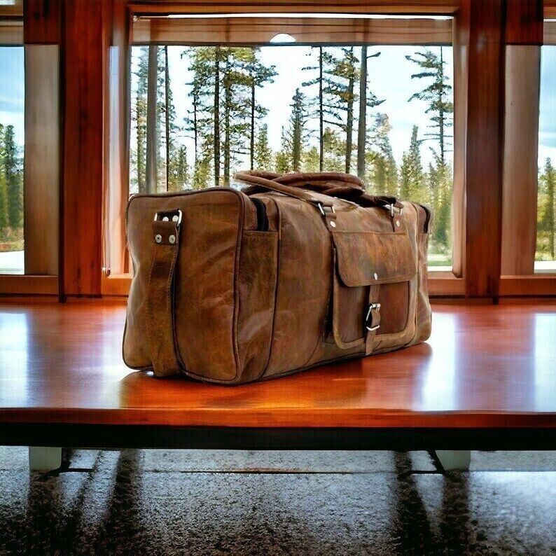 New Leather Genuine Travel Men Gym Vintage Weekend Luggage Overnight Duffle Bag