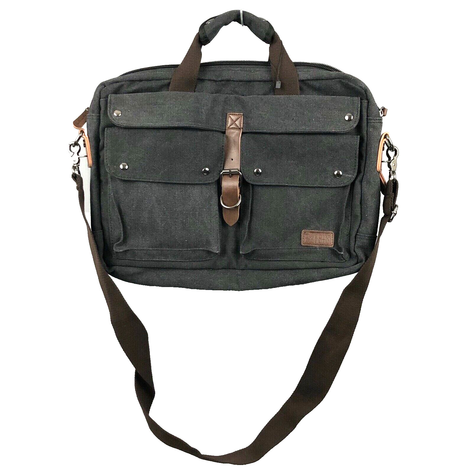 Baosha Canvas Leather Everyday Messenger Crossbody Bag Gray Brown Work Travel