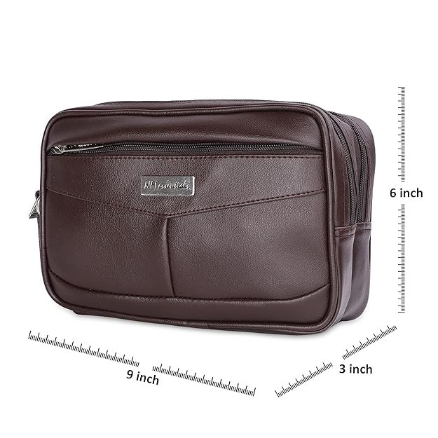 NFI essentials Mens Pouch Multipurpose Leather Toiletry Bag Money Carrying 2pcs