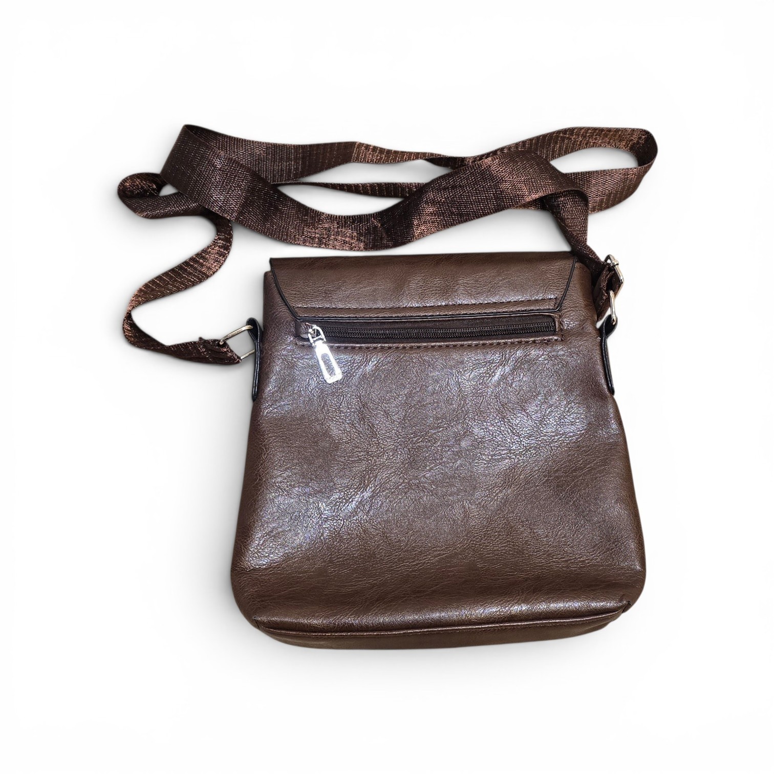 Jeep Brown Small Crossbody Bag Magnetic/Zip Closure, Adjustable Strap, Pockets