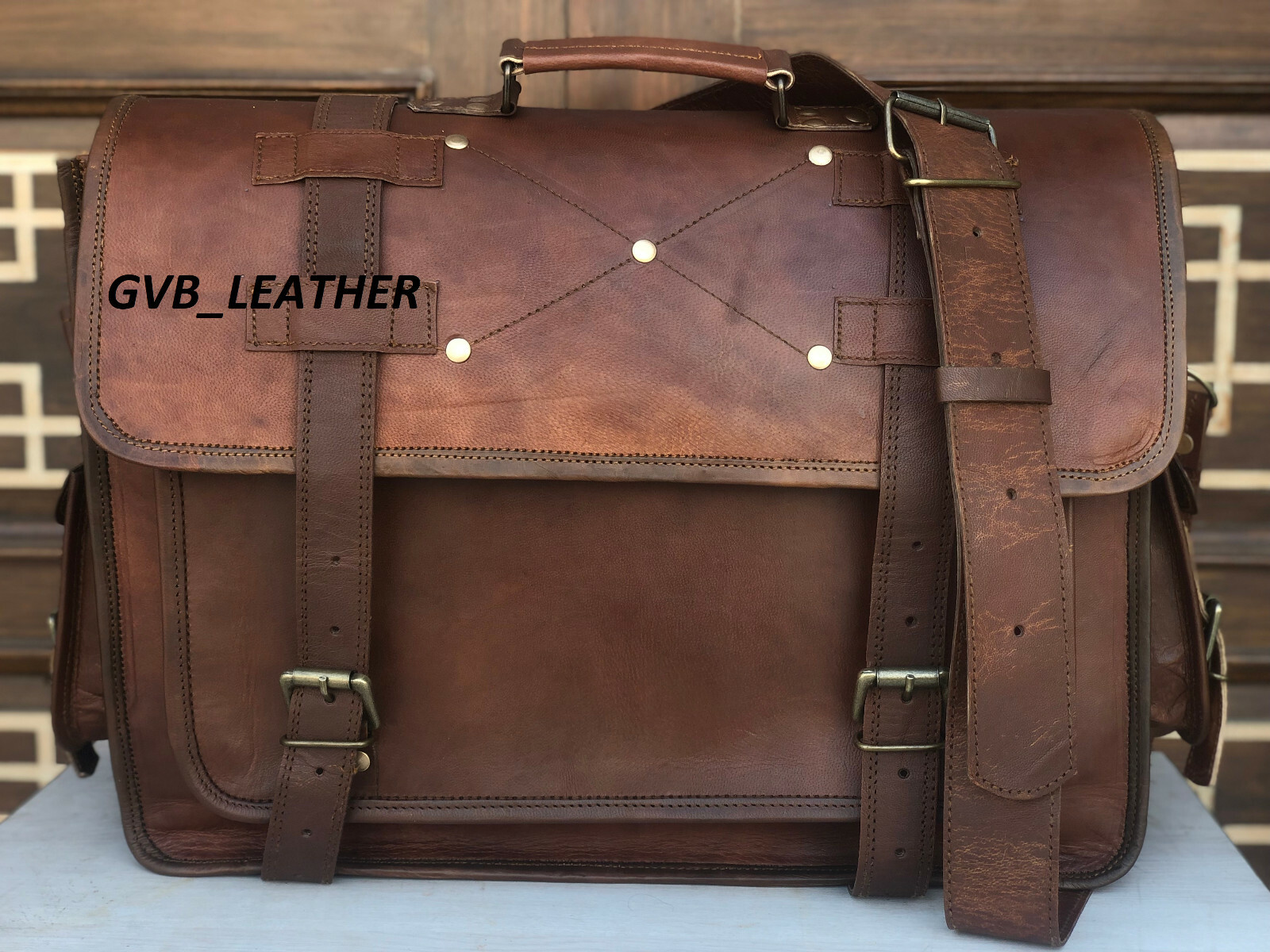 18″ HANDMADE GENUINE MESSENGER BIG STORAGE SHOULDER LEATHER DESIGNER LAPTOP BAG