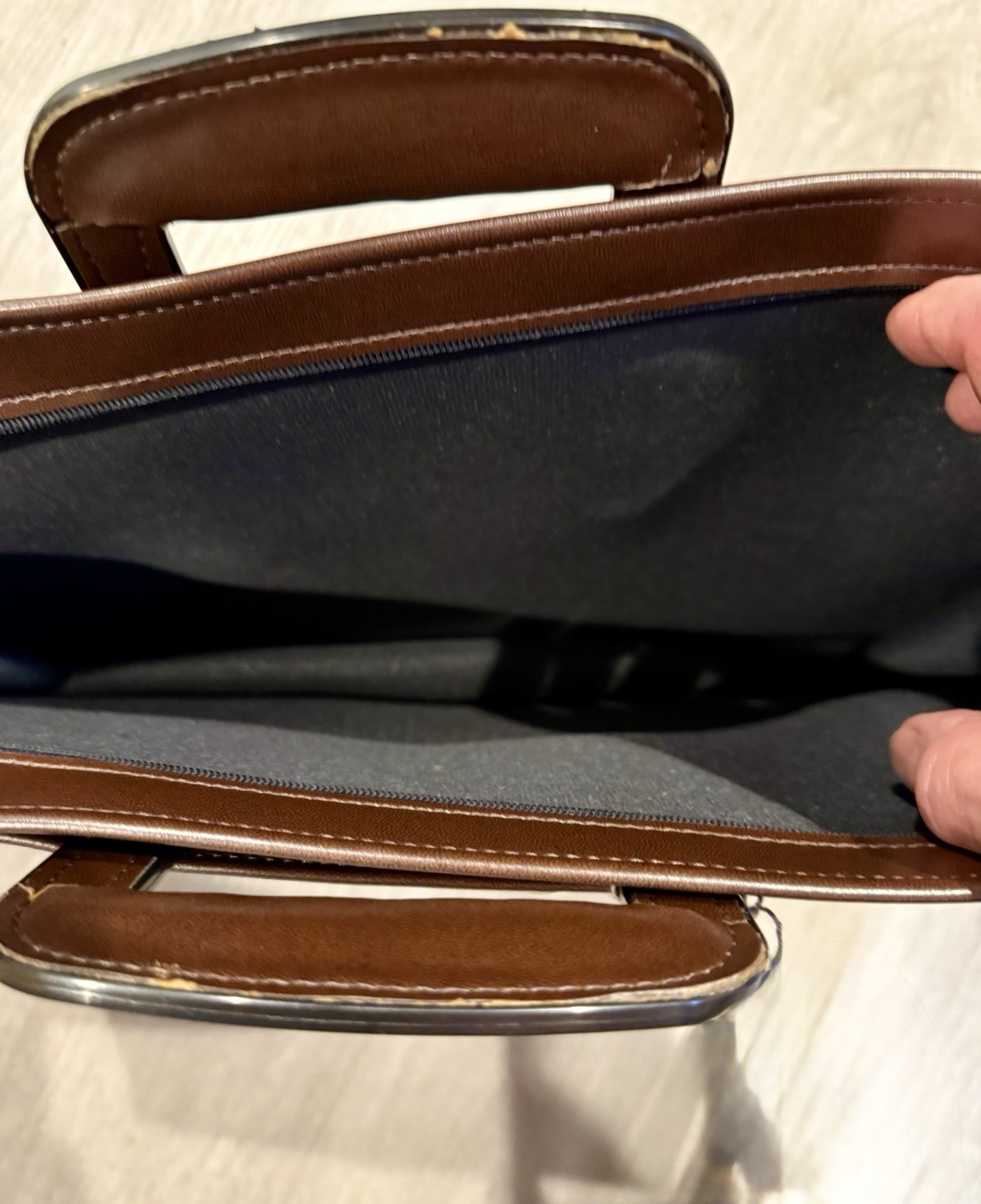 Warm Brown Slim Soft Leatherette Briefcase- Retractable Handles – 17” x 12”