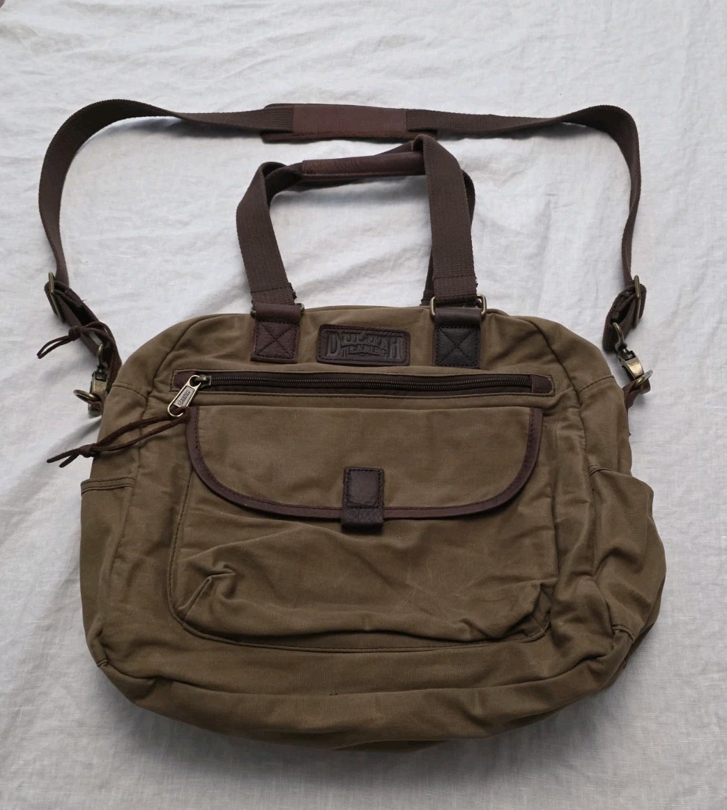 Duluth Trading Co Brown Khaki Waxed Oil Cloth Canvas Carry-on Messenger Bag