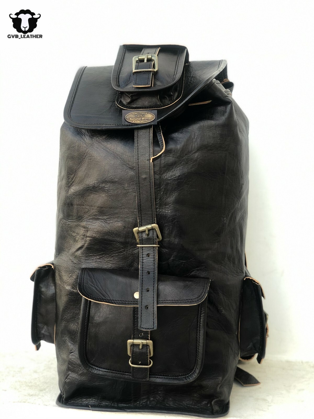 100% Real Black Leather Backpack Bag Men Travel Laptop School Shoulder Rucksack