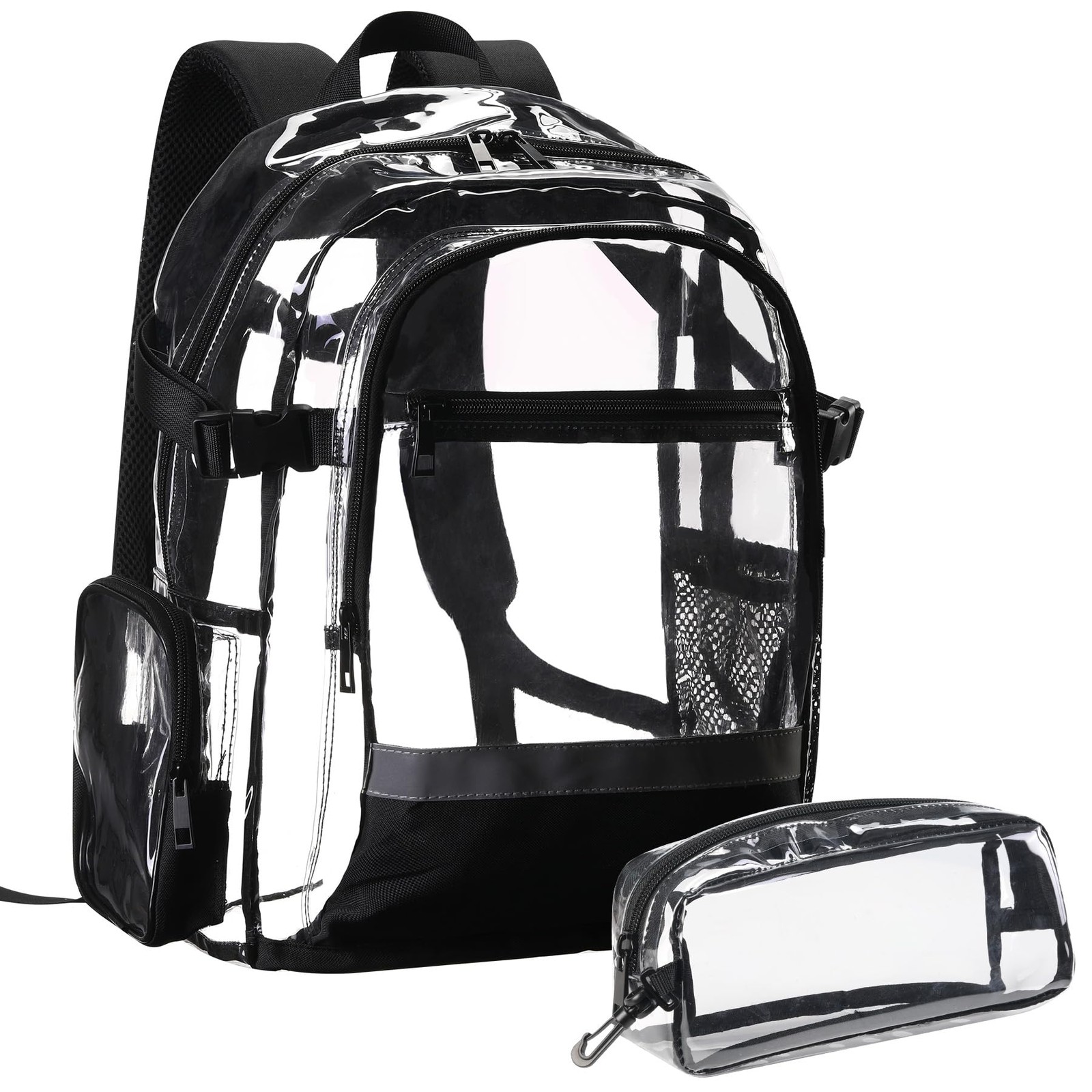 Heavy Duty Clear Backpack Transparent School Stadium Daypack Black 3