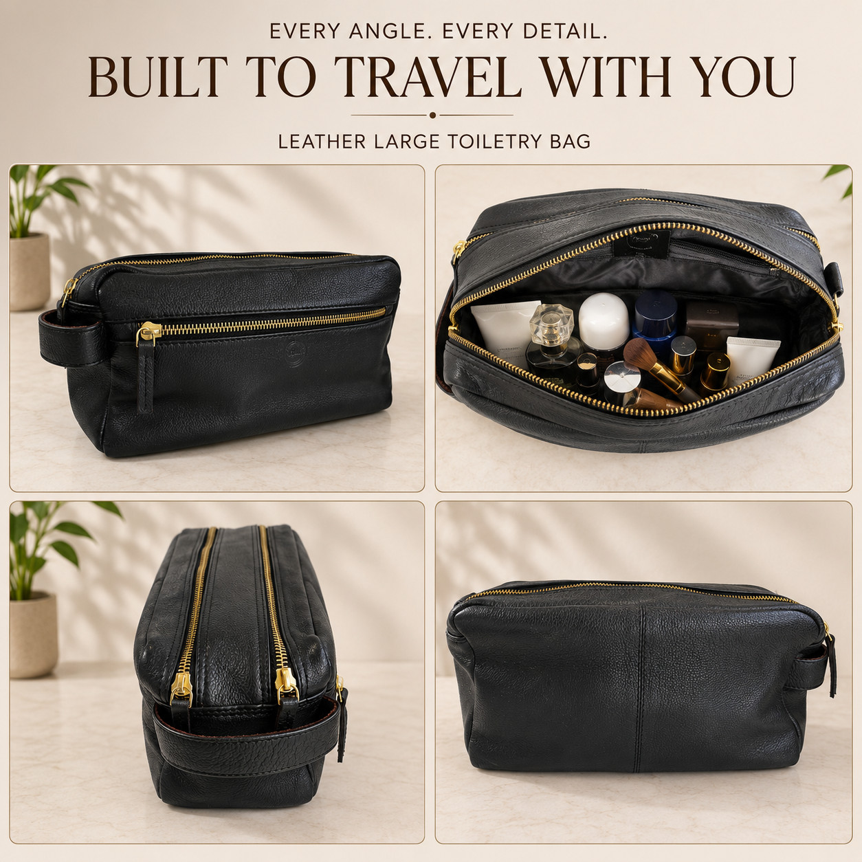 Leather Large Toiletry Bag Dopp Kit Travel Makeup Organizer Shaving Bag Gift