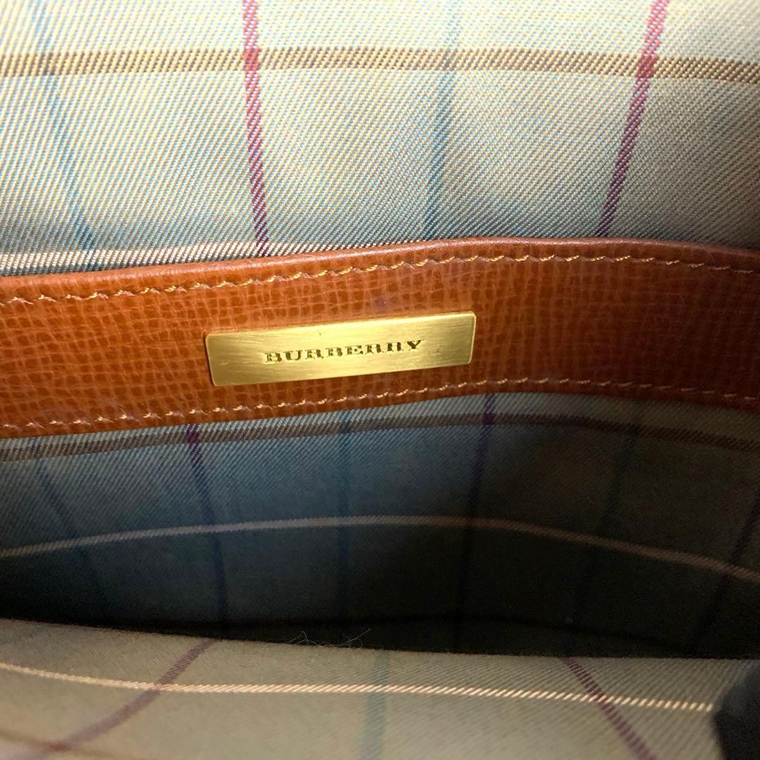 Authentic Burberry Leather Clutch Bag Brown 18cm x 25cm with Strap, Slight Wear