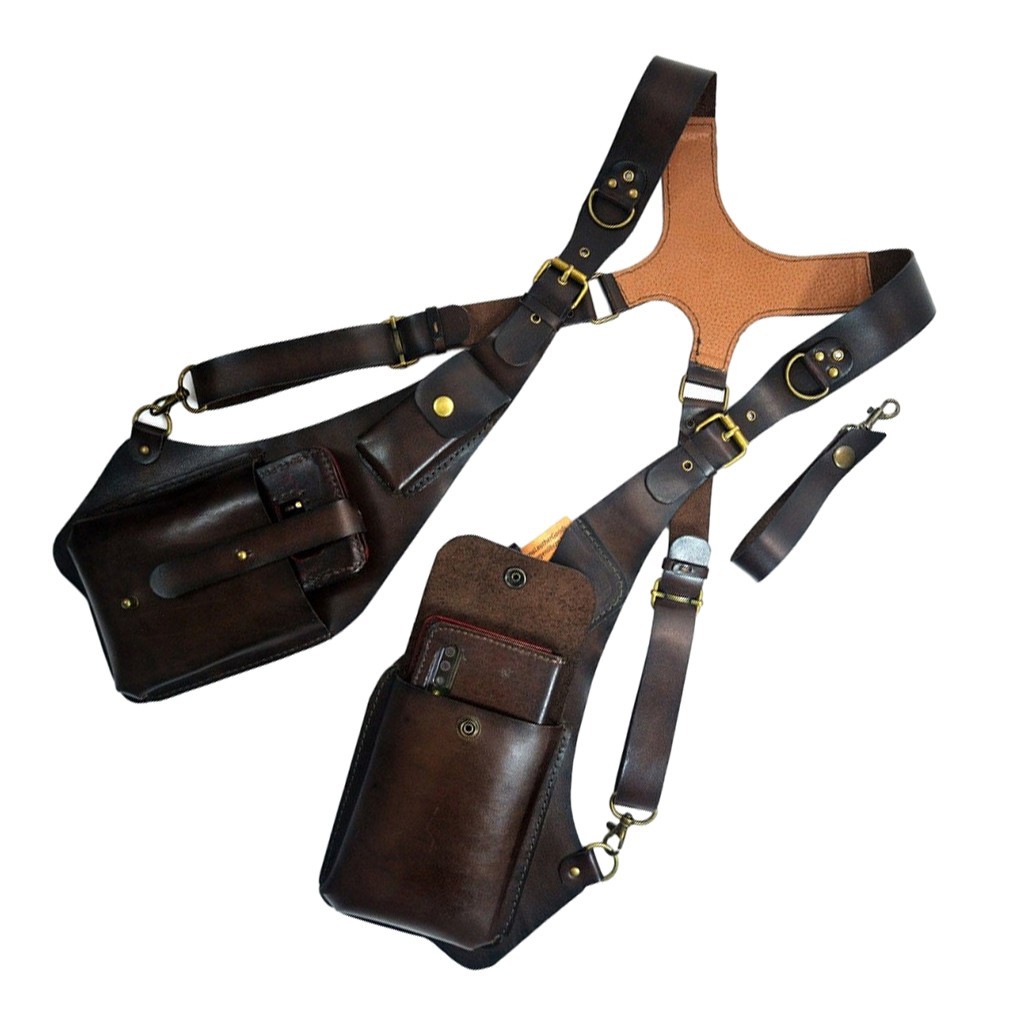 Men’s Underarm Shoulder Bag PU Leather EDC Chest Holster Phone Wallet Holder