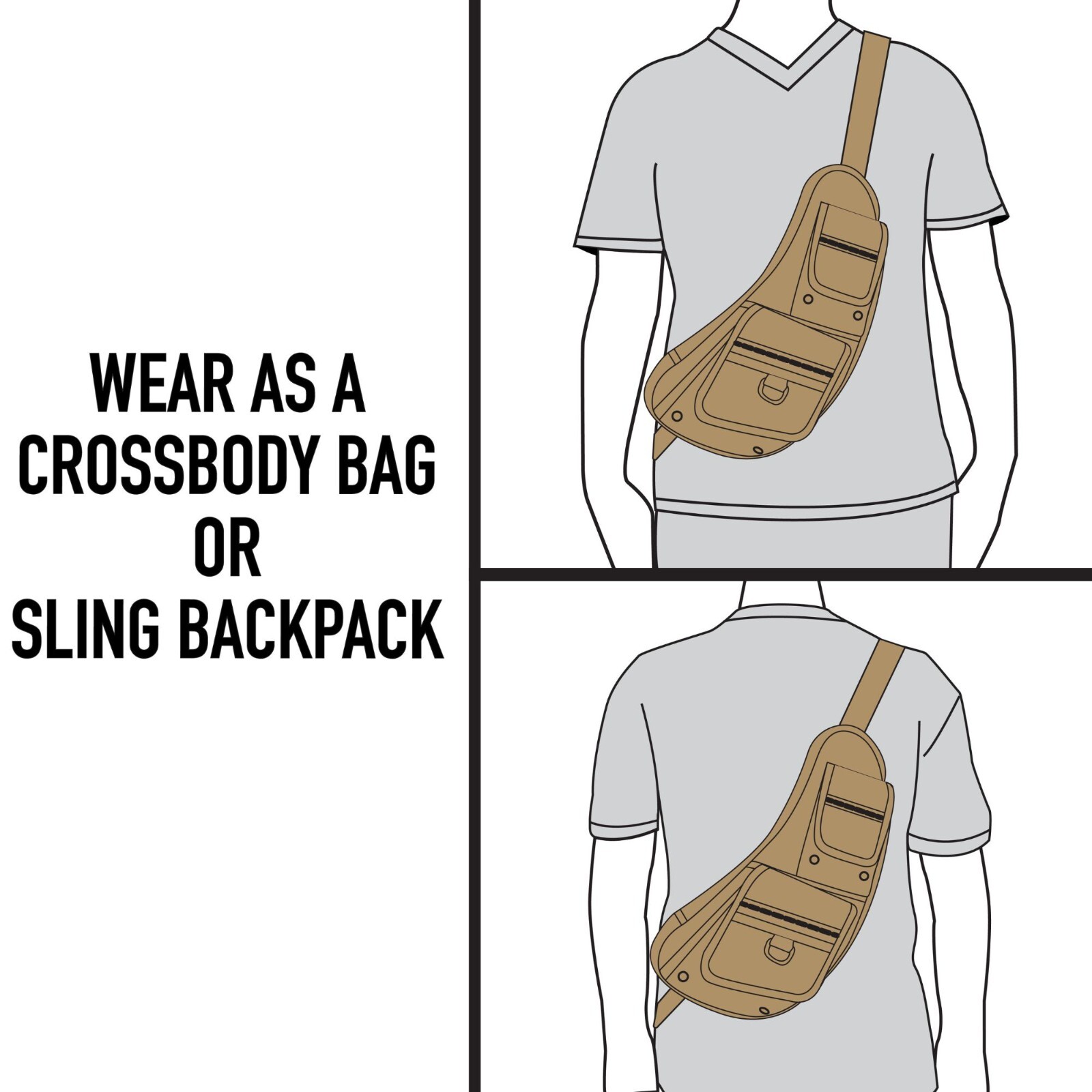 Crossbody Canvas Sling Bag EDC Compact Over Shoulder Chest Front Pack Backpack