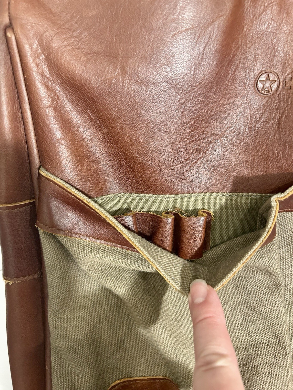 Converse Messenger Bag Brown Leather Canvas Crossbody Satchel Vintage Style RARE