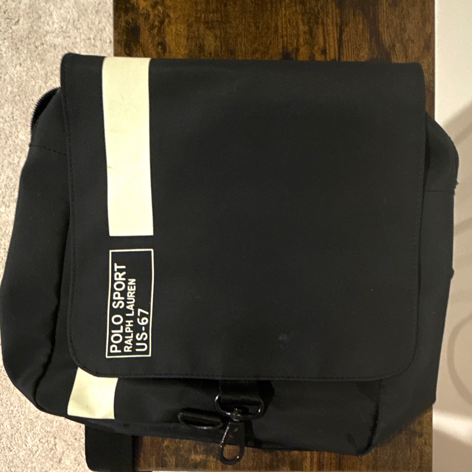 Polo Sport Ralph Lauren Black/White Stripe Backpack Medium Zip Buckle Pockets